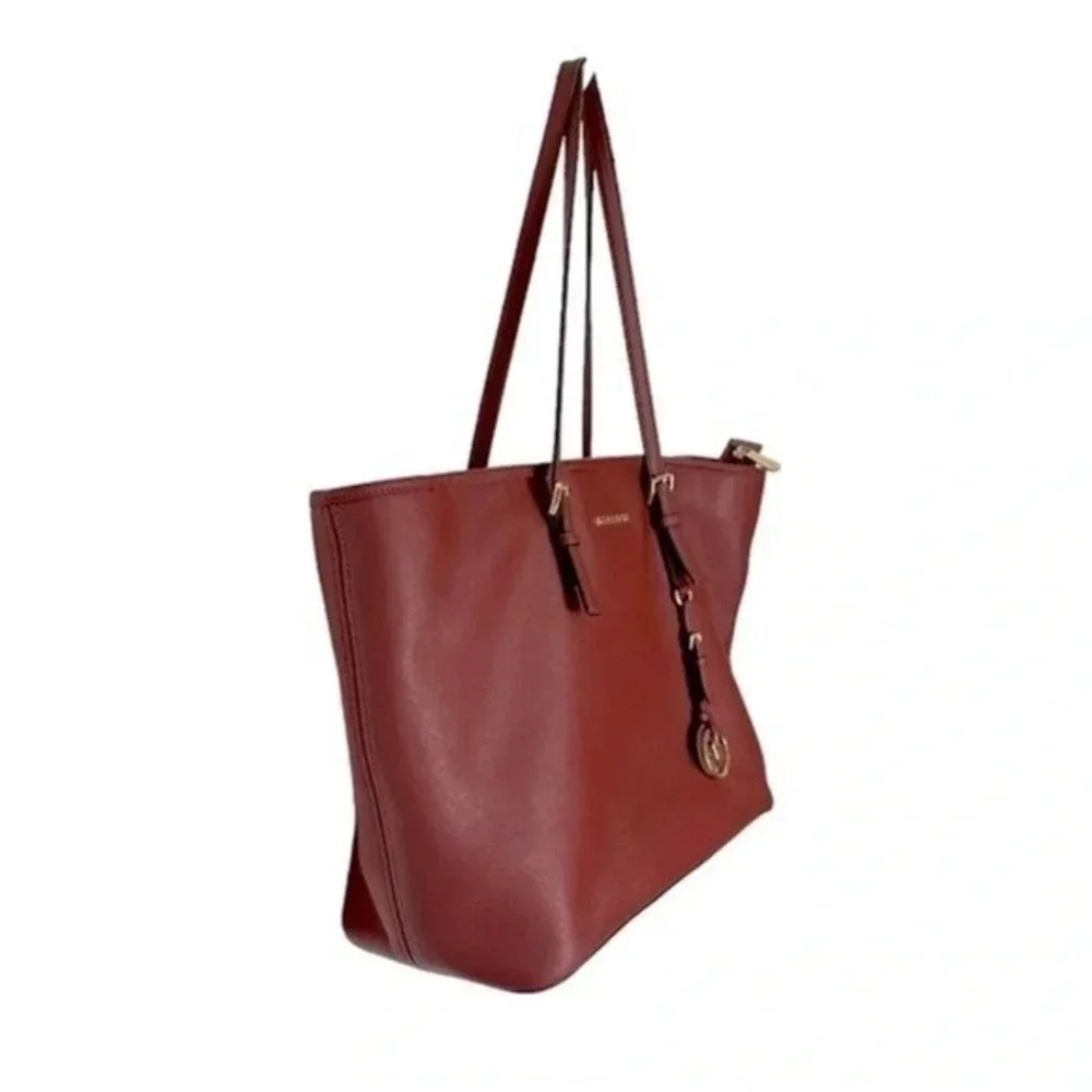 Michael Kors Tote Bag Large Burgundy Saffiano Leather‎ Jet Set Travel Zip Top